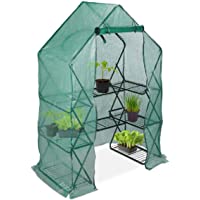 Relaxdays- Verde- Invernadero Jardín y Terraza con Puerta y Estanterías- Acero y Polietileno- 195 x 138 x 72 cm